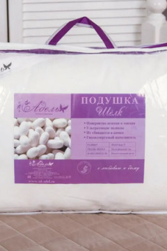 Подушка "ШЕЛК" тик на молнии леб. пух, атл. кант, лента, сумка(Н)