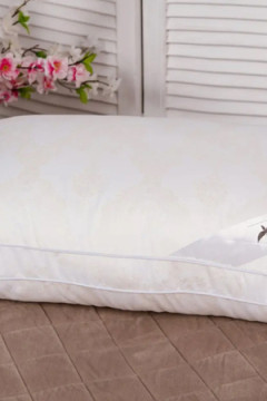 Подушка "ШЕЛК" тик на молнии леб. пух, атл. кант, лента, сумка(Н)