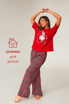 Пижама с брюками гномы красный