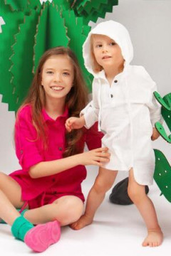 Детская туника муслиновая однотонная с капюшоном SP2301