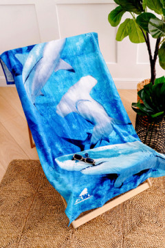 Полотенце пляжное махровое 70*140, 100 % хлопок, Акулы