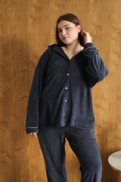 Пижама с брюками теплая однотонная 48-56