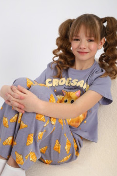 Пижама с брюками для девочки Котенок-круассан арт. ПД-015-084