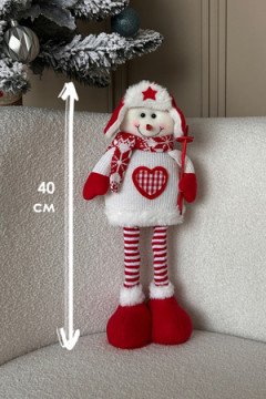 Игрушка новогодняя с выдвижными ногами Снеговик с лыжными палками красный