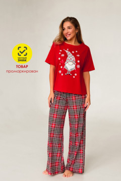 Пижама с брюками гномы красный