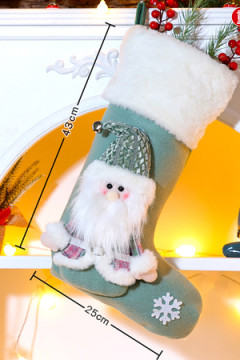 Новогодний носок для подарков зеленый Дед мороз 1 шт