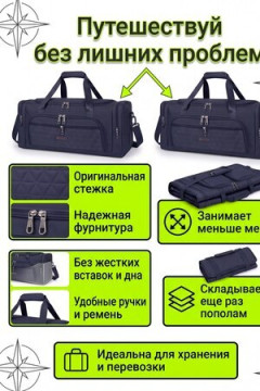 Сумка дорожная 89711 40 л спортивная прочная синего цвета 0623