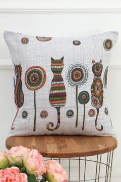 Наволочка декоративная рогожка Lizzy Home размер 50х50 см рисунок кошки