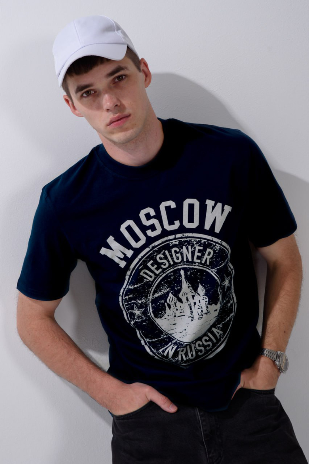 Футболка мужская 8503/1 темно-синий+Москва