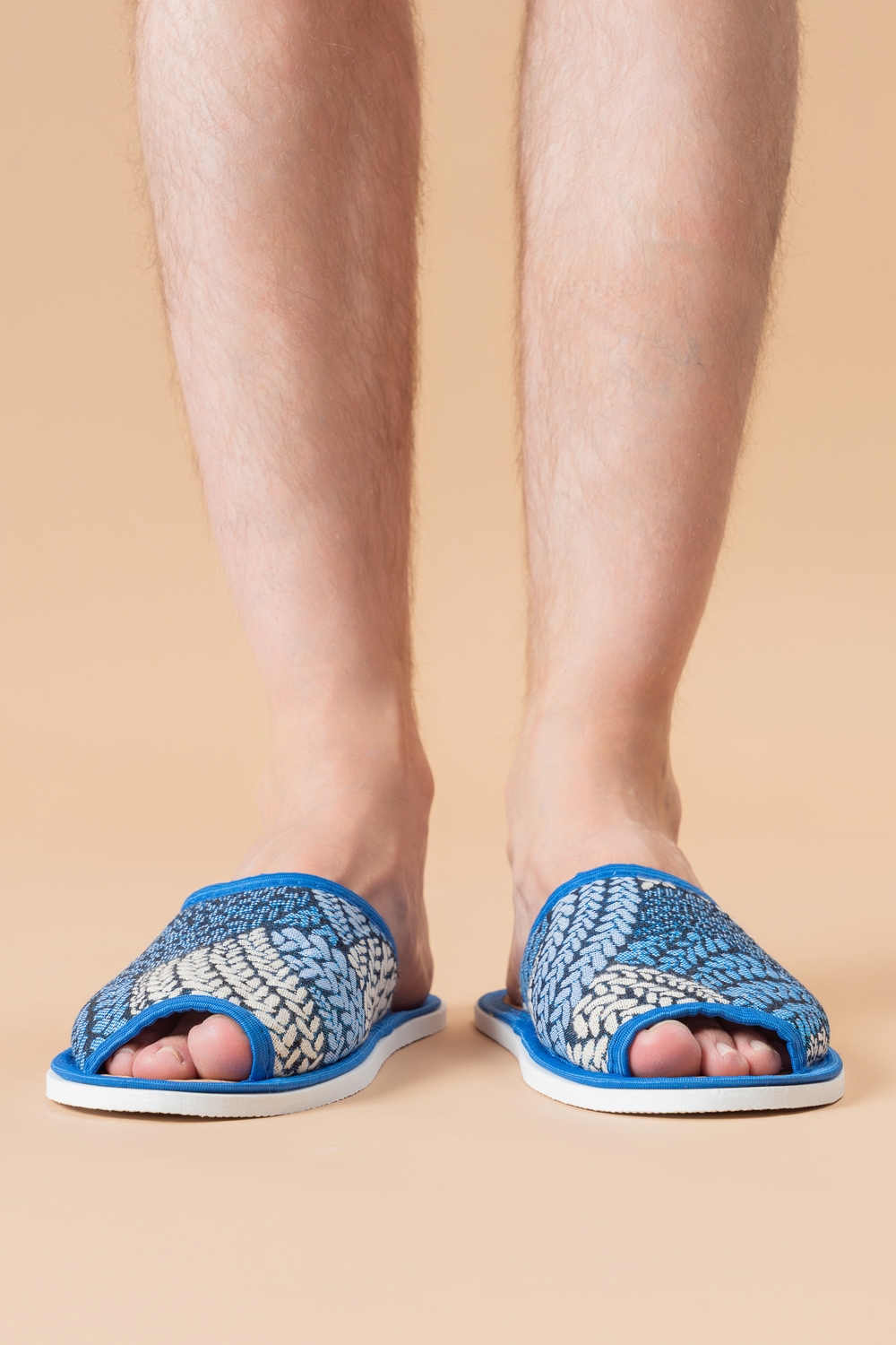 Тапки мужские с пробковой стелькой МШО(пр) косички/синий