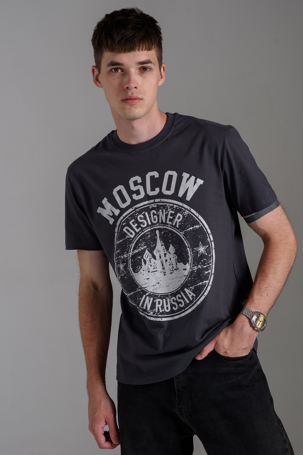 Футболка мужская 8503/1 антрацит+Москва