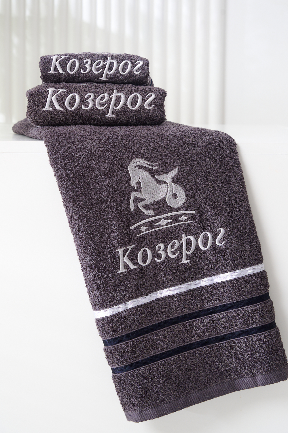 14418/10 Знаки зодиака полотенце махровое плотность 350гр графит+козерог