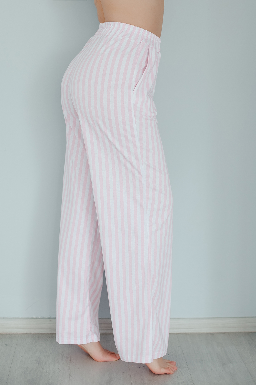 Брюки палаццо домашние широкие красная клетка полоса розовая