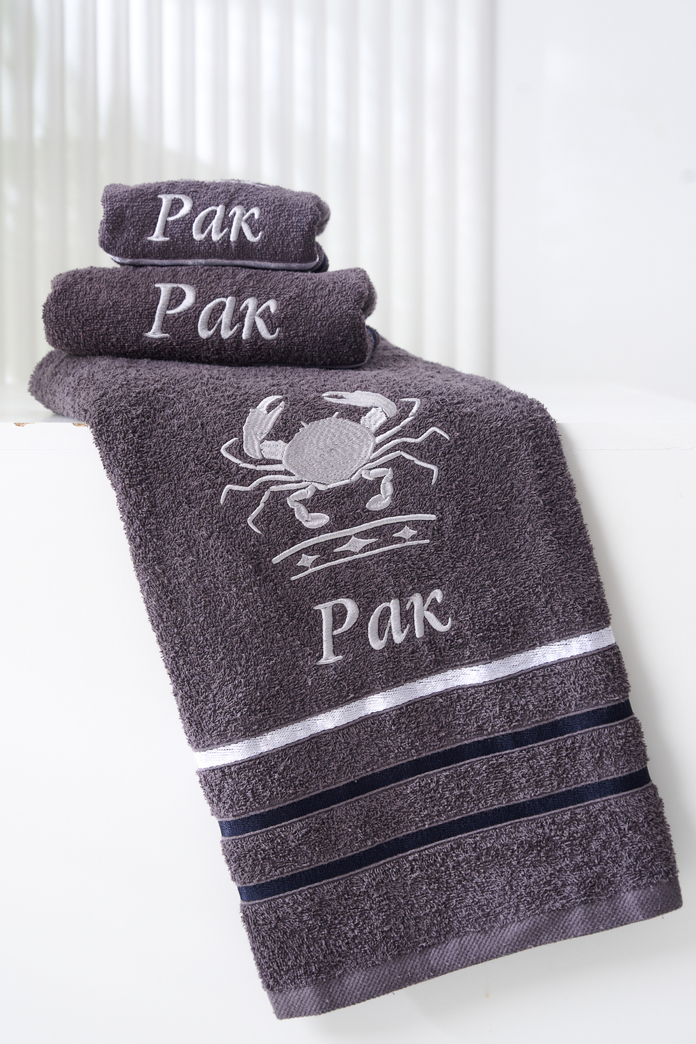 14418/10 Знаки зодиака полотенце махровое плотность 350гр графит+рак