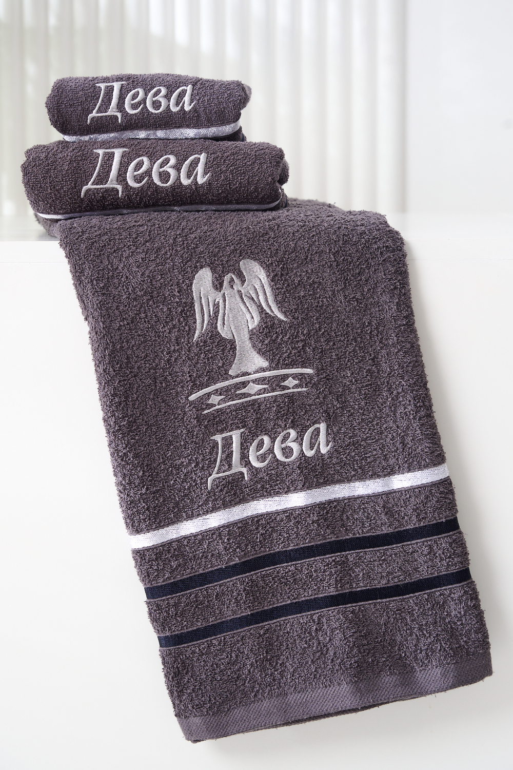 14418/10 Знаки зодиака полотенце махровое плотность 350гр графит+дева