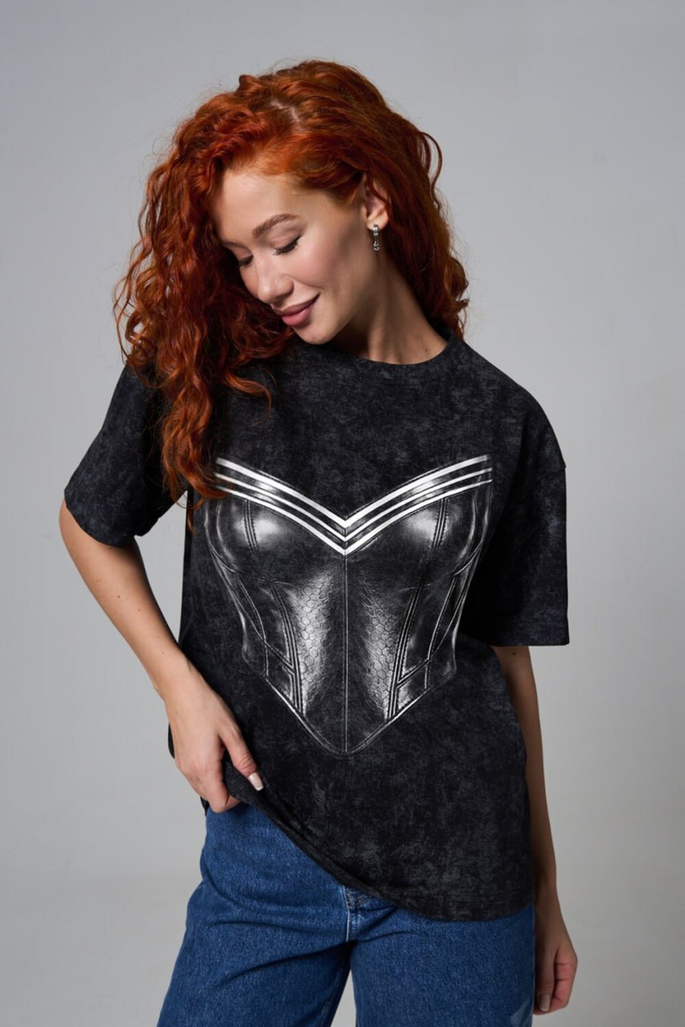 8594 футболка женская оверсайз черный+корсет