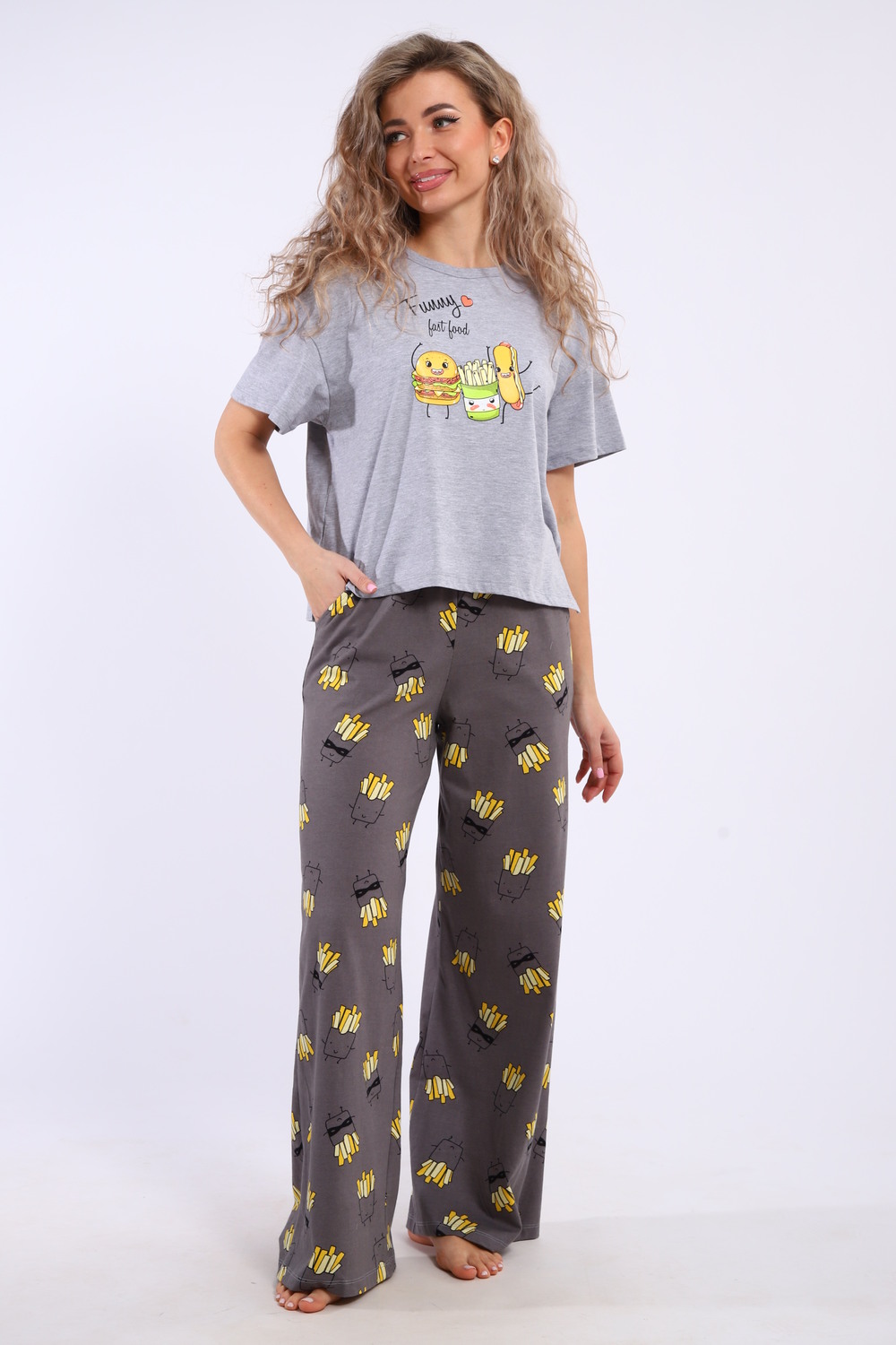 Костюм домашний арт. КД-00-007 серый меланж/картошка фри