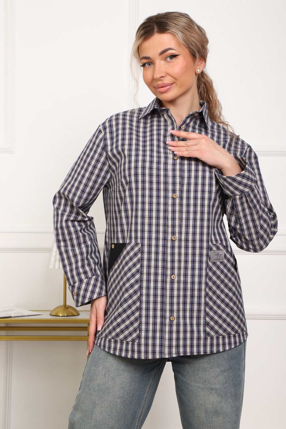 1072 Рубашка женская синий