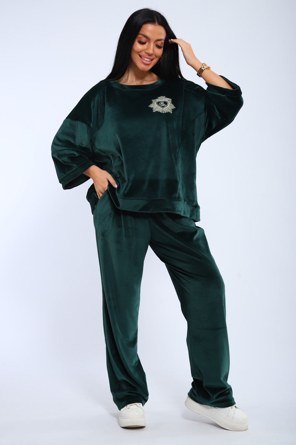 Женский костюм с брюками и кофтой 320 зеленый