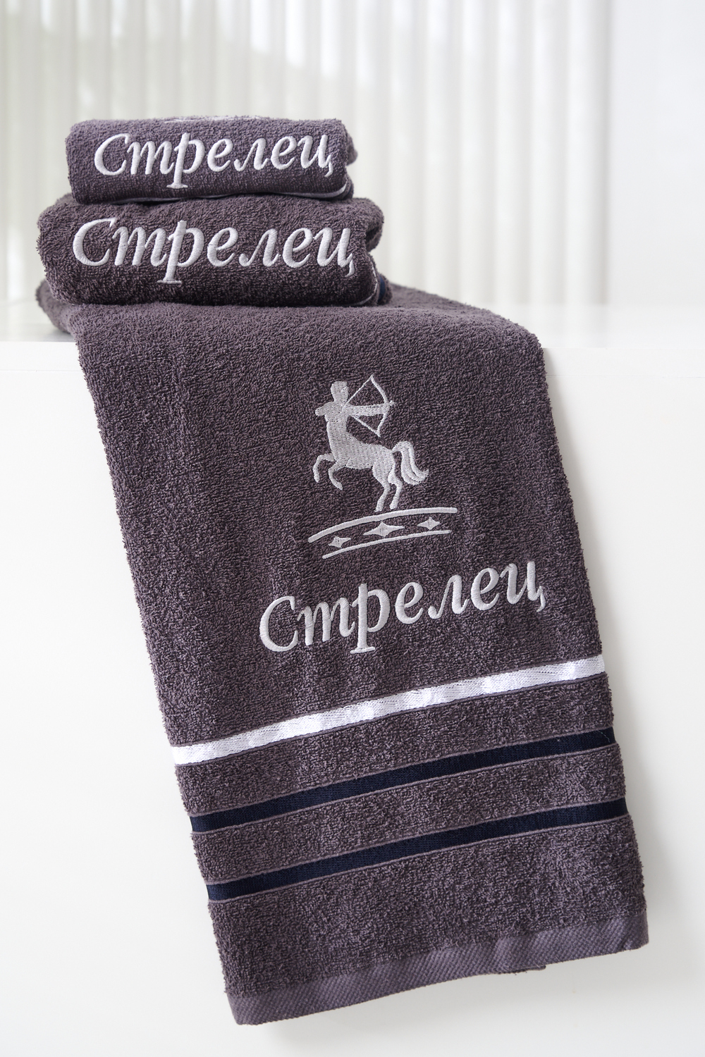 14418/10 Знаки зодиака полотенце махровое плотность 350гр графит+стрелец