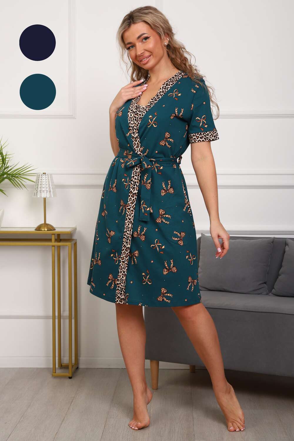 193т/1 халат с сорочкой изумрудный