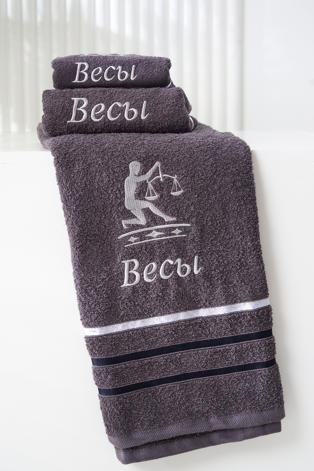 14418/10 Знаки зодиака полотенце махровое плотность 350гр графит+весы